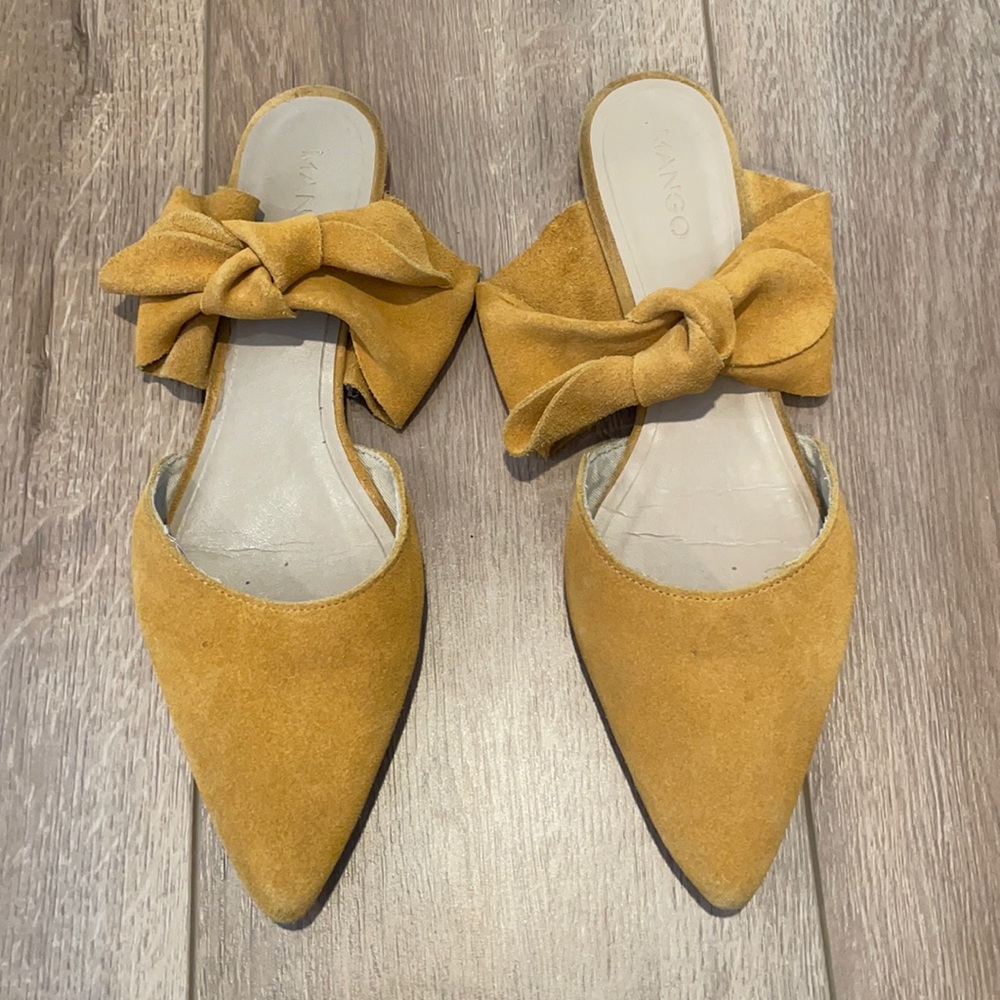 MANGO Brand Yellow Suede Flat with Bow